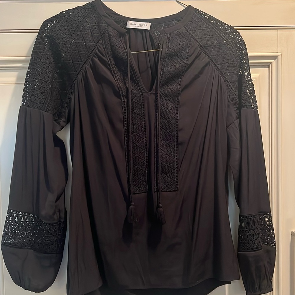 Ramy Brook black XS bohemian style long sleeve top with great lacy details